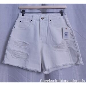 NWT Billabong How Bout That White Distressed Hi-Rise Cut-Off Shorts size 28